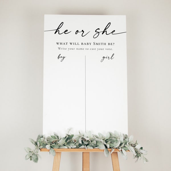 He or She Gender Reveal Board, What will baby be, Cast your Vote, Instant Download