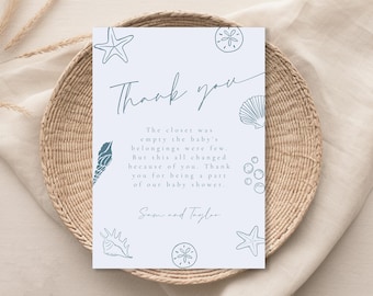 Sea You Soon Baby Shower Thank You Notes | Blue Ocean Theme Thank You Cards | Beach Party Favor Thank You Cards | Summer Baby Shower f54