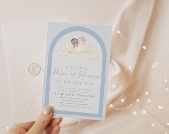 Little Piece Of Heaven Baby Shower Invitation | Blue Baby Shower Invitation | Cloud Baby Shower | Instant Download | Editable Invite
