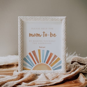 Signo de la estación de sobres Aquí viene el baby shower del hijo, Dirección del signo del sobre Sunshine Baby Shower, Descarga instantánea, Plantilla editable