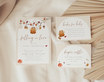 Falling In Love Baby Shower Invitation Bundle | Autumn Baby Shower Invite | Gender Neutral Baby Shower Invite Bundle | Editable Template f4