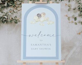 Little Piece of Heaven Baby Shower Welcome Sign | Editable Cloud Theme Decor | Dreamy Cloud Printable Poster