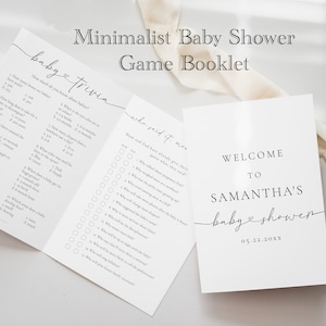 Babyparty Spielheft | Druckbare Babyparty Spiele | Baby-Trivia-Baby-Dusche-Spiel | Moderne minimalistische Baby-Vorhersagen
