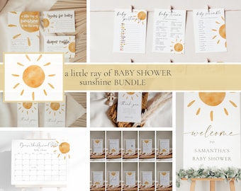 A Little Ray Of Sunshine Baby Shower Bundle | Here Comes The Son Baby Shower Package | Boho Sunshine Gender Neutral | Baby Shower Templates
