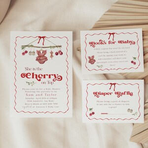 Cherry on Top Babypartyeinladung Bundle | Beeren rosa Schleife einladen | Kirsche Kokette Baby-Dusche-Thema | Digitaler Download