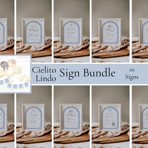 Cielito Lindo Table Signs Bundle | Blue Baby Shower Signs | Papel Picado Baby Shower Decor | Instant Download 444