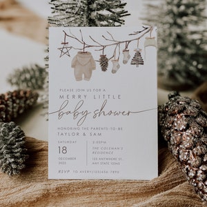 Printable Merry Little Baby Shower Invite | Christmas Baby Shower | Editable Winter Baby Shower Evite | Instant Download 25