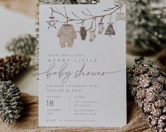Printable Merry Little Baby Shower Invite | Christmas Baby Shower | Editable Winter Baby Shower Evite | Instant Download 25
