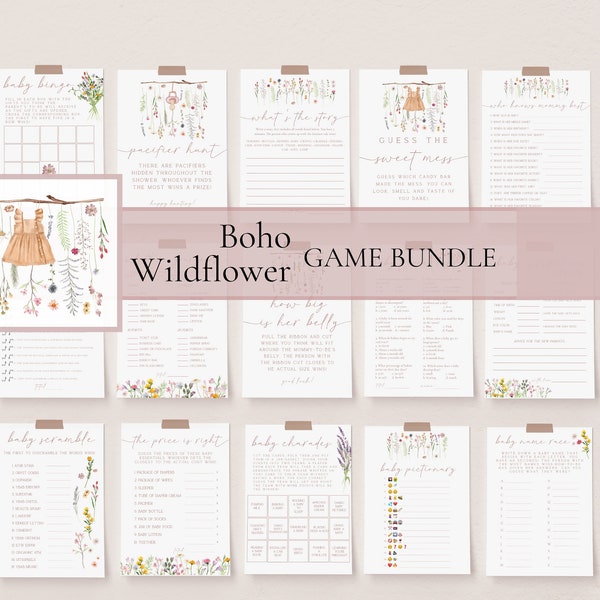 Wildflower Baby Shower Games Bundle | Baby in Bloom Baby Shower Games | Spring Flowers Baby Shower Games | Editable Baby Shower Game Pack