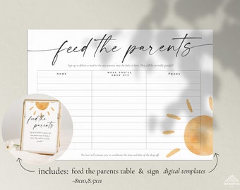 Feed the Parents Boho Sun Baby Shower, Meal Train Sign Up Instant Download Template