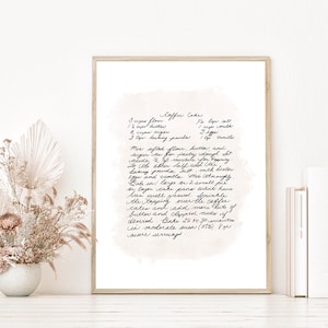 Receta personalizada dibujada a mano, IMPRESIÓN DIGITAL, decoración de cocina y comedor, recuerdo familiar