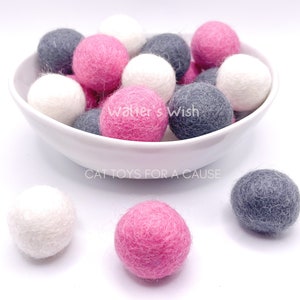 PINK, GREY Wool Felt Balls | 2cm Felted Balls | Cat Toys | Small Felt Balls | Loose Felt Balls | Kicker Toys for Kitten, Cat, Ferret, Rat