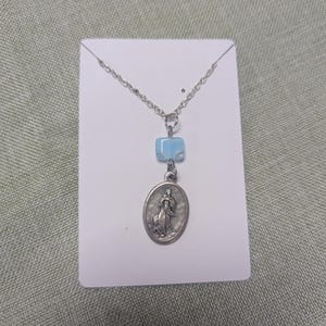 Handmade Saint Medal Necklace | Catholic Jewelry | Patron Saint Necklace with Glass Bead Accent