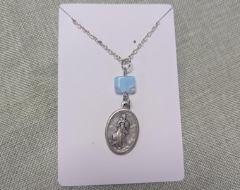 Handmade Saint Medal Necklace: Catholic Patron Saint Jewelry with Glass Bead