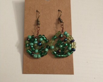 Green Spiral Beaded Earrings | Handmade Earrings