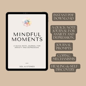 Mindful Moments A Journal For Anxiety & Depression, Journal Prompt Book For Anxiety and Depression