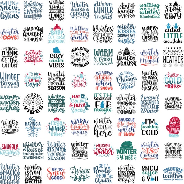 Winter Svg Bundle, Let It Snow Svg, Winter Png, Hello Winter Svg, Winter Sign Svg Winter Shirt Svg Funny Winter Sayings Cut Files For Cricut