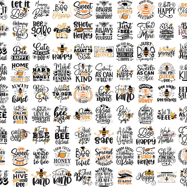 100+ Bee SVG Bundle, Bee Kind Svg, Bee Happy Svg, Bee Design Honeybee Cut file Silhouette, Bee Sayings Svg, Queen Bee Svg Digital Download