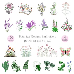 Botanical Machine Embroidery Design, Garden Wild Flowers, Boho Flower, Wildflower Embroidery Bundle PES, 4 Sizes, Instant Download