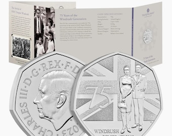 2023 75 Years of Windrush Generations UK 50 Pence 50p Brilliant Uncirculated Coin in Royal Mint Sealed Pack