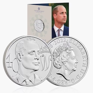 2022 Prince William UK 5 Pound 40th Birthday Brilliant Uncirculated Coin in Royal Mint Pack