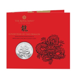 2024 Lunar Year of Dragon UK 5 Pound Brilliant Uncirculated Coin in Royal Mint Sealed Pack