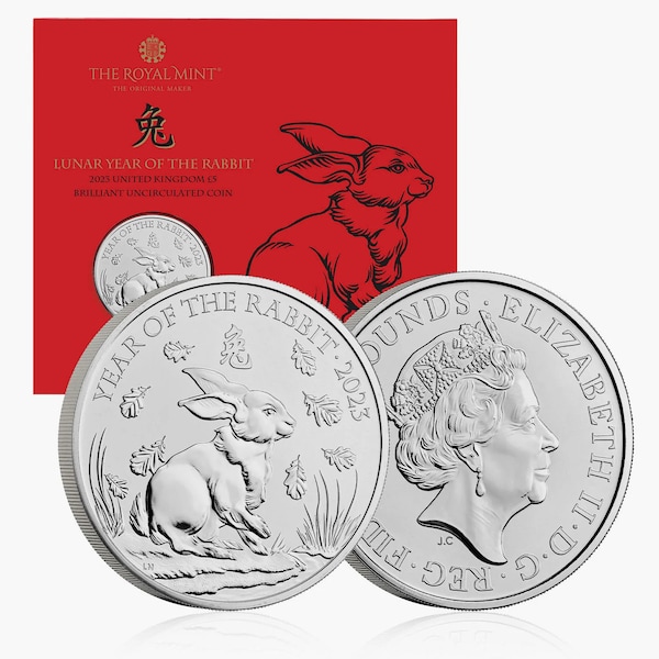 2023 Lunar Year of Rabbit UK 5 Pound Brilliant Uncirculated Coin in Royal Mint Sealed Pack