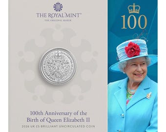2026 100th Anniversary of the Birth of Queen Elizabeth II 5 Pound BU Coin Mint Sealed Pack
