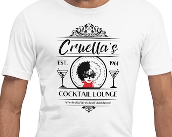 Cruella's Cocktail Lounge, Unisex t-shirt, Cruella tee, 101 Dalmatians Shirt, Pongo, Perdita, Spot, Cruella De Vil
