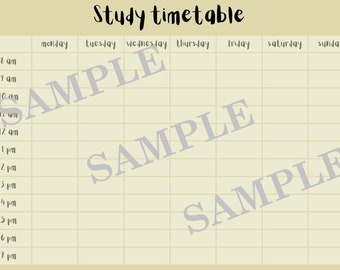 Weekly study timetable