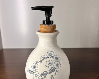 Hand-thrown pottery soap or lotion dispenser