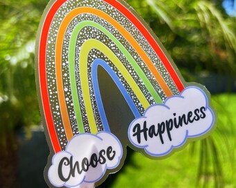 Choose Happiness  rainbow sticker, mental health stickers, pack, sheet, for car, custom, uplifting stickers, water bottle, for laptop, label