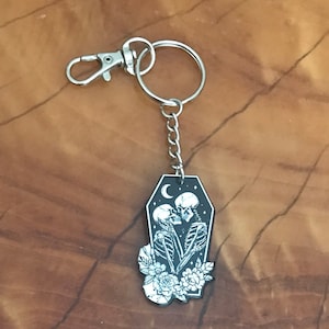Black Coffin Kissing Skeletons The Lovers Goth Keychain