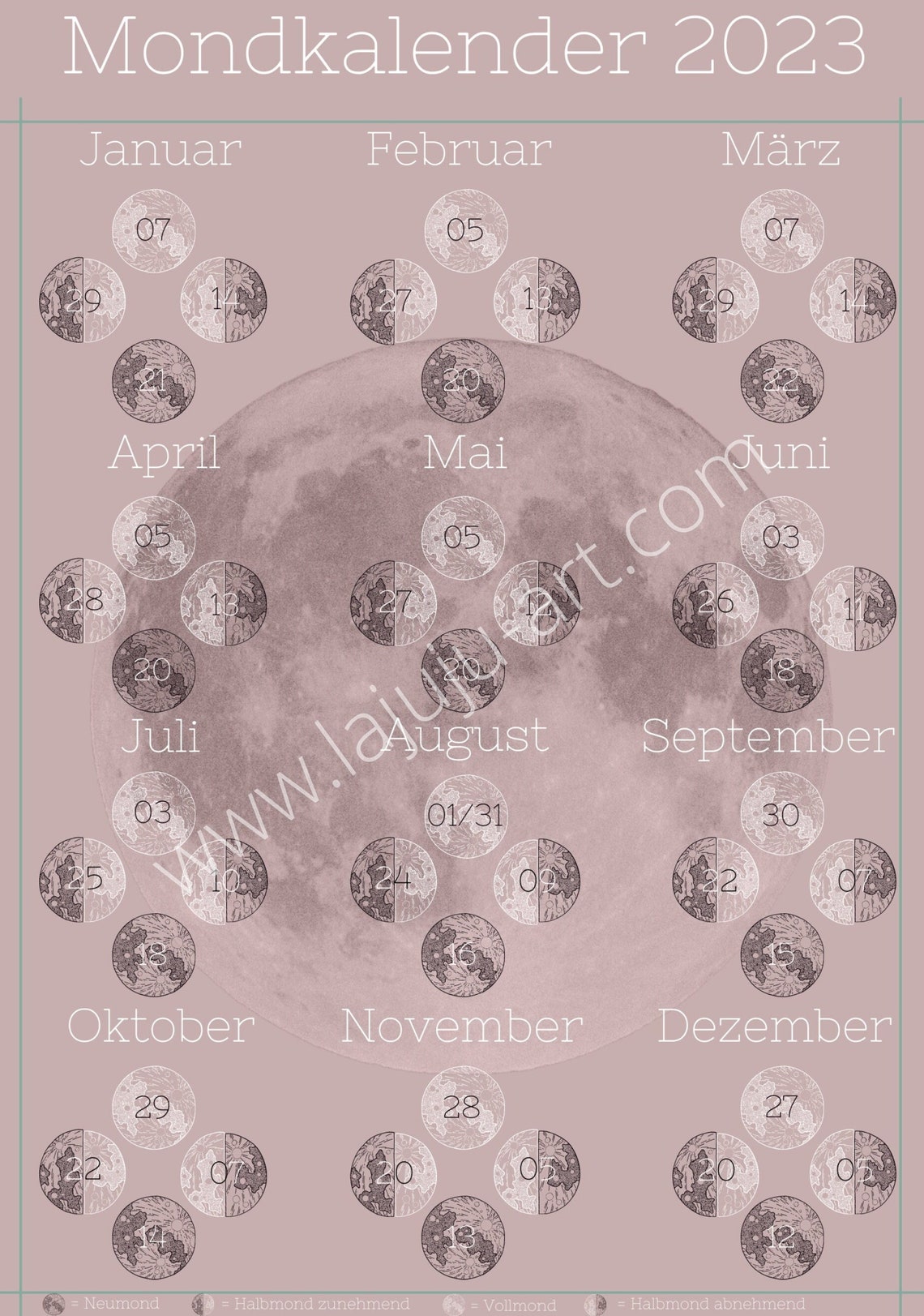 Lunar Calendar 2023 A2 Moon Phases Astrology Wall Calendar | Etsy Canada