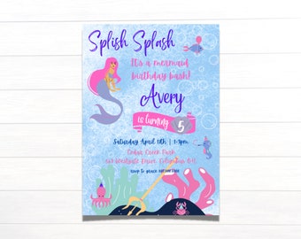 Mermaid Birthday Invitation, Mermaid Invitation, Mermaid Party Invite, Mermaid Theme Birthday, Under The Sea Invitation, Invitation Template