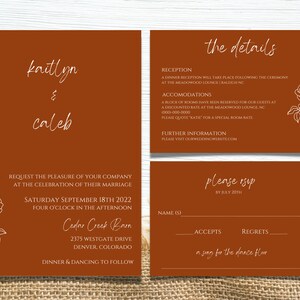 Terracotta Wedding Invitation Suite, Rust Wedding Invite Set, Terracotta Wedding Bundle, Burnt Orange Desert Wedding Template, Minimalist