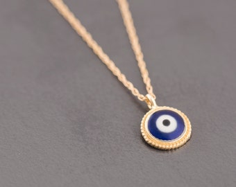 14K Solid Gold Necklace / Evil eye Charm Necklace / Evil Eye Necklace / Evil Eye Bead Charm / Gold Necklace