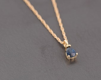 14K Solid Gold Necklace / Drop Sapphire Gemstone Necklace /  Minimalist Necklace / Sapphire Charm