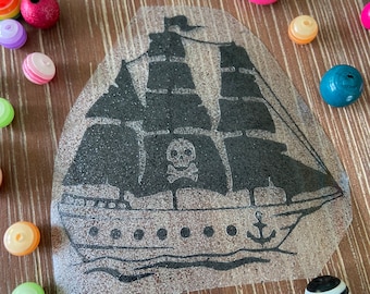 iron-on transfer pirate ship | Application Pirate | Birthday T Shirt | Flock iron-on glitter image | | Iron-on | gift child