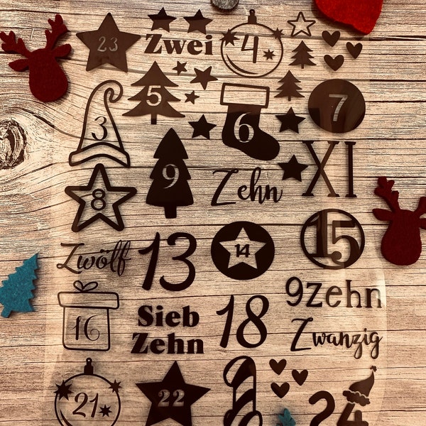 Zahlen Adventskalender | Adventskalenderzahlen | Zahlen zum Aufbügeln | Dekoration Weihnachten | Bügelbild | DIY