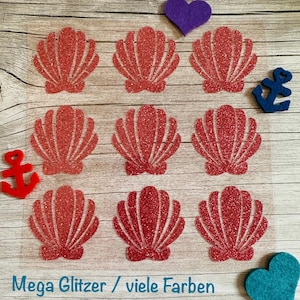 Bügelbild Muscheln - Muscheln Glitzer zum aufbügeln - Glitzermuscheln - super Glitzer - Karneval - Fasching - Kostüm - Meerjungfrau Muschel
