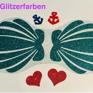 Bügelbild Muschel BH - Muscheln Glitzer zum aufbügeln - super Glitzer - Karneval - Fasching - Kostüm - Meerjungfrau Muschel - fixe Lieferung