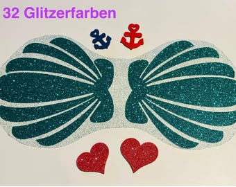 Bügelbild Muschel BH - Muscheln Glitzer zum aufbügeln - super Glitzer - Karneval - Fasching - Kostüm - Meerjungfrau Muschel - fixe Lieferung