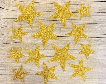 13 glitter stars to iron on - iron-on picture stars gold stars - glitter - iron-on stars - carnival stars - Christmas - school cone - DIY