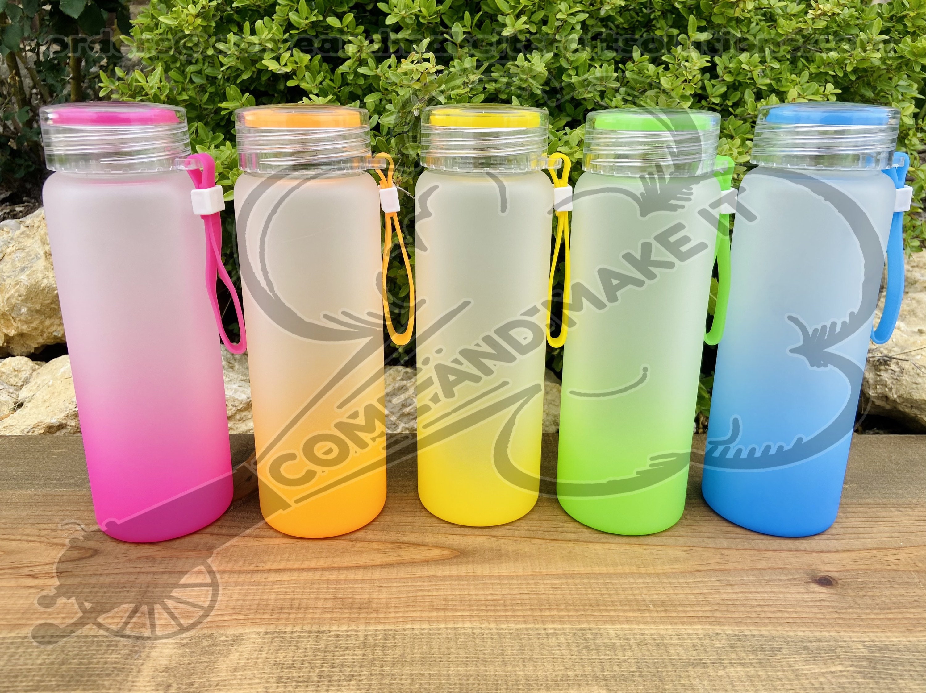 16 oz Sublimation Glass ombre water bottle with screw on lid