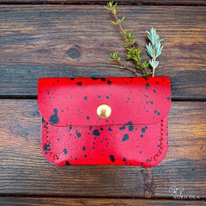 Portafoglio in pelle Spotty personalizzato / Borsa dalmata / Rosso / Nero / Verde / Indaco / Coccinella / Regalo per la festa della mamma / Portafoglio tinto a mano