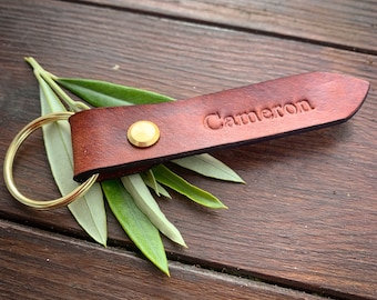 Personalised Tobacco Brown Hand-dyed Leather Keyring / Mother’s Day Gift / Fathers Day Gift / Valentine’s Day Gift