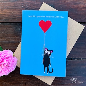 Voglio trascorrere tutte le nove vite con te / Biglietto d'auguri con cuore a forma di gatto / Biglietto di San Valentino a forma di gatto / Biglietto di anniversario