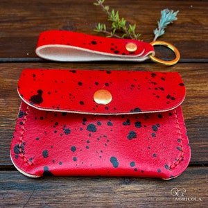 Personalised Artisan Hand-dyed Spotty Leather Wallet and Keyring Set / Indigo / Emerald / Honeycomb / Ruby / Dalmatian