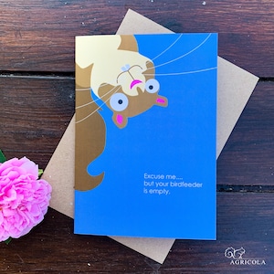 Tarjeta de ardilla para papá / Disculpe, pero su comedero para pájaros está vacío / Tarjeta divertida / Tarjeta del Día del Padre para papá